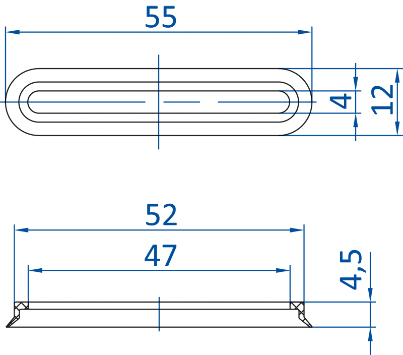 Размер овальной вакуумной присоски FIPA серии SO-C 132.55x12.029.1